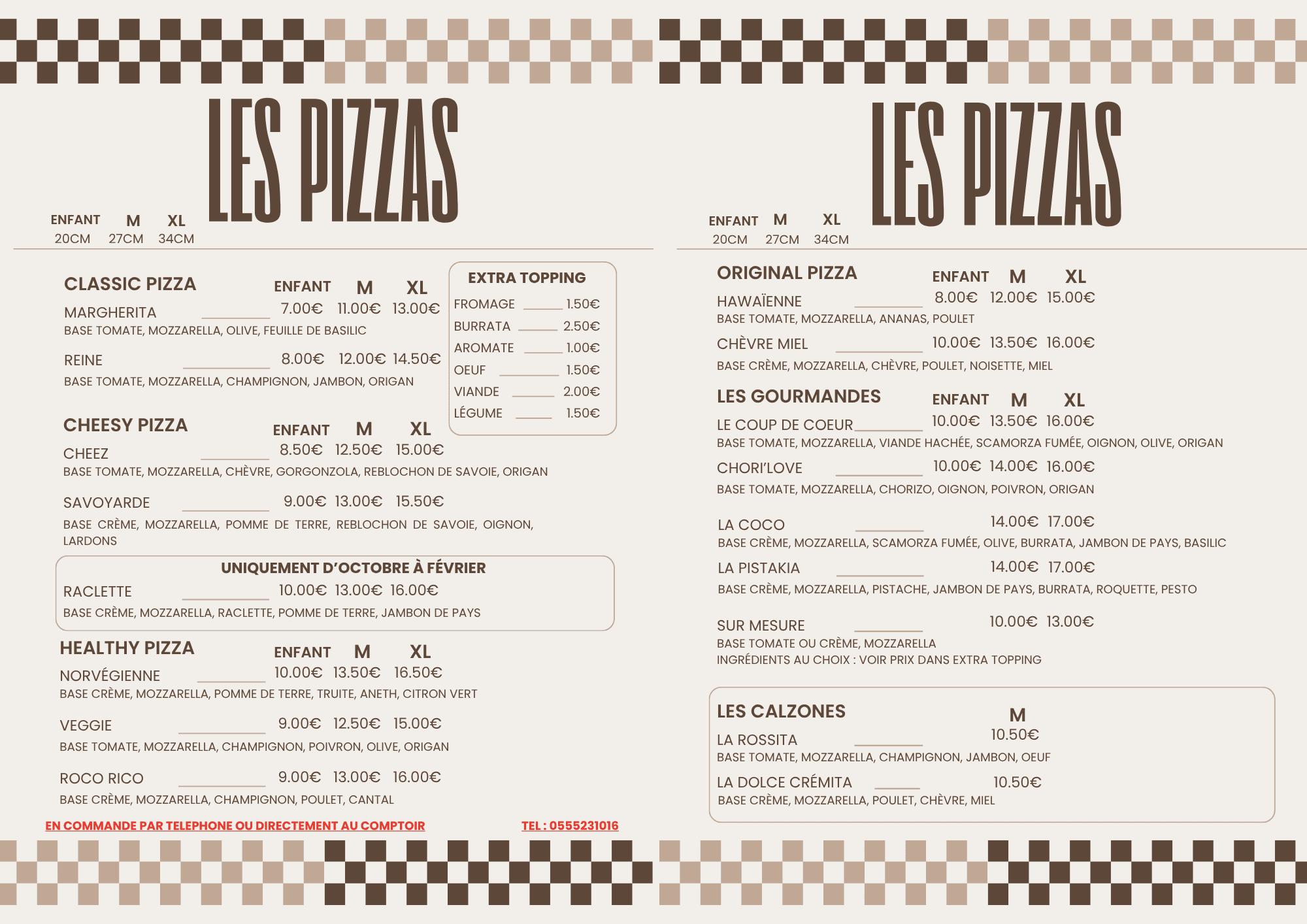 Carte des pizzas de Namas'thés